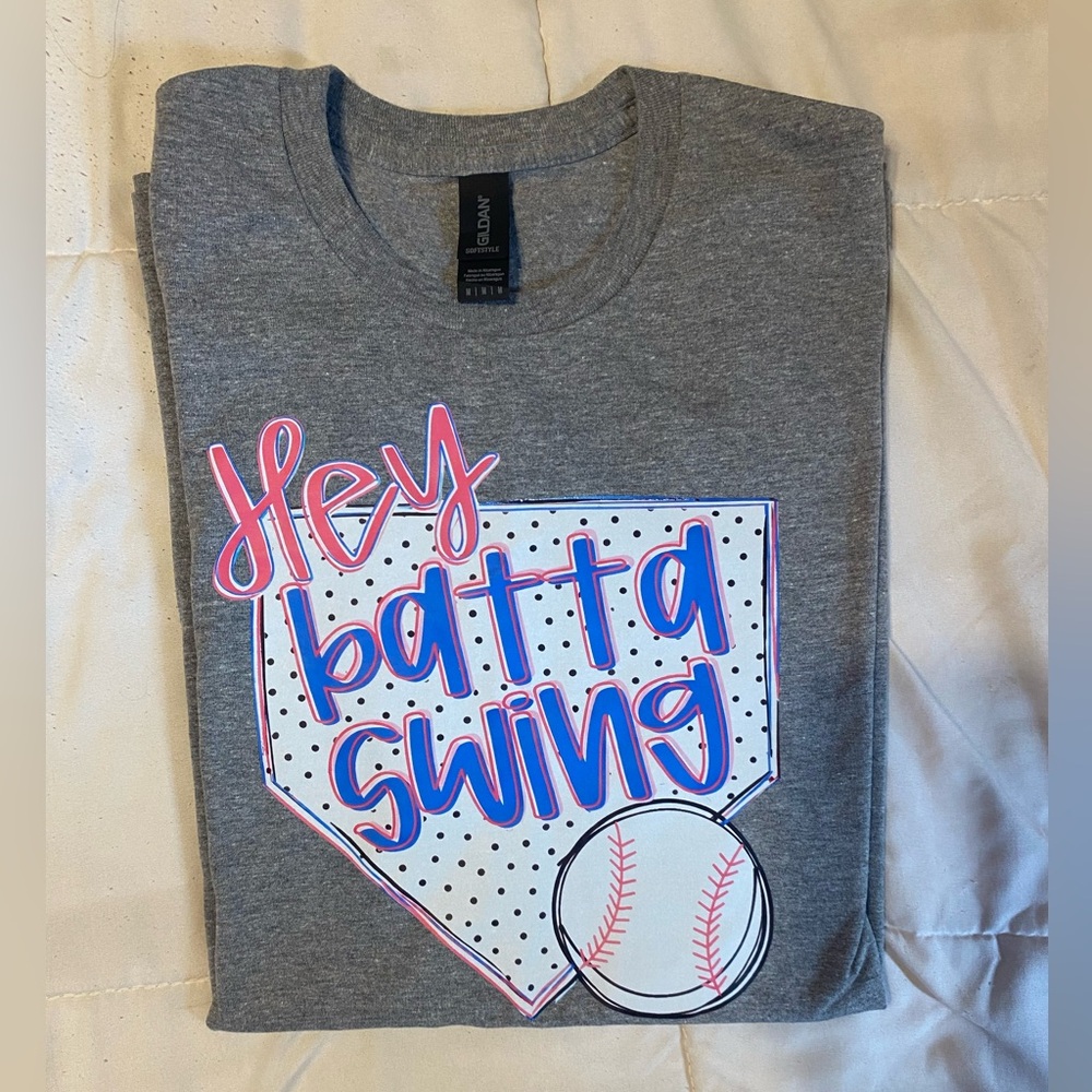 Hey Batta Swing Graphic Tee - Gray with Pink & Blue
